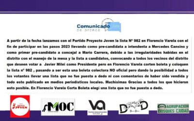 En Varela: El partido Proyecto Joven invita a cortar la boleta de Milei