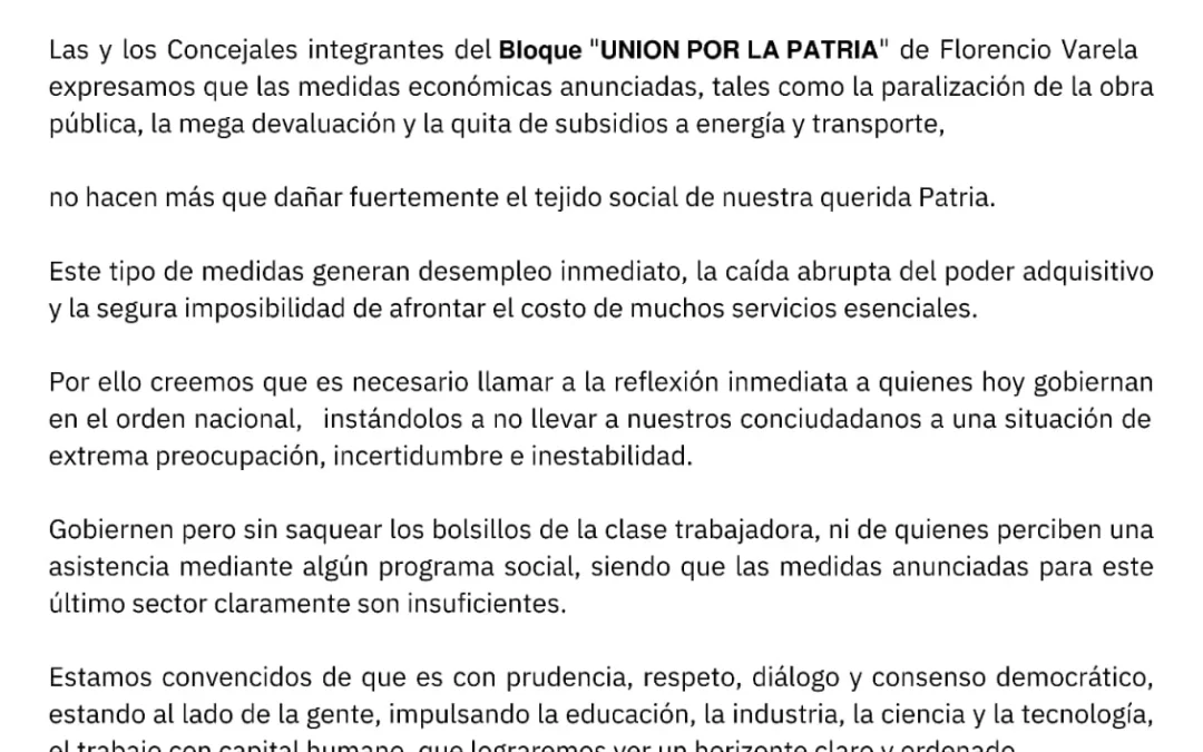 Comunicado de Concejales oficialistas contra Milei