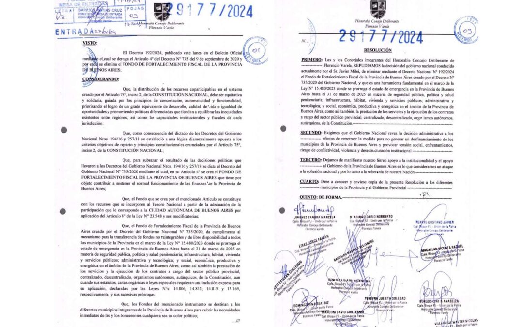 Concejales varelenses de Unión por la Patria   repudian a Milei por la quita de fondos a Kicillof