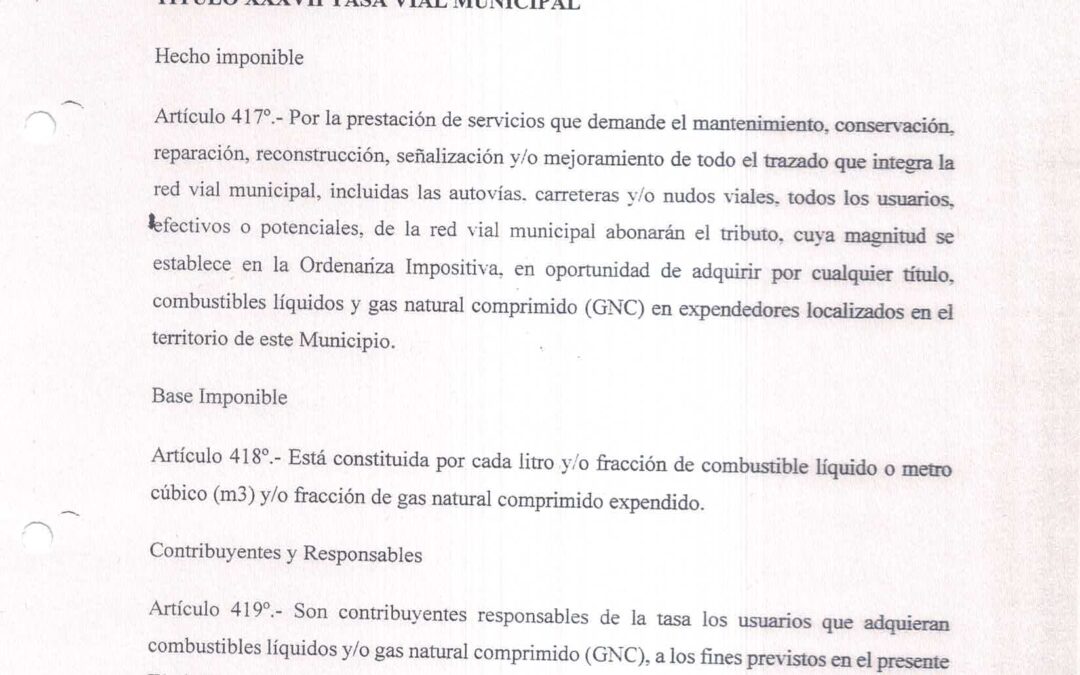Argumentos para la creación de la tasa  a los combustibles en Florencio Varela