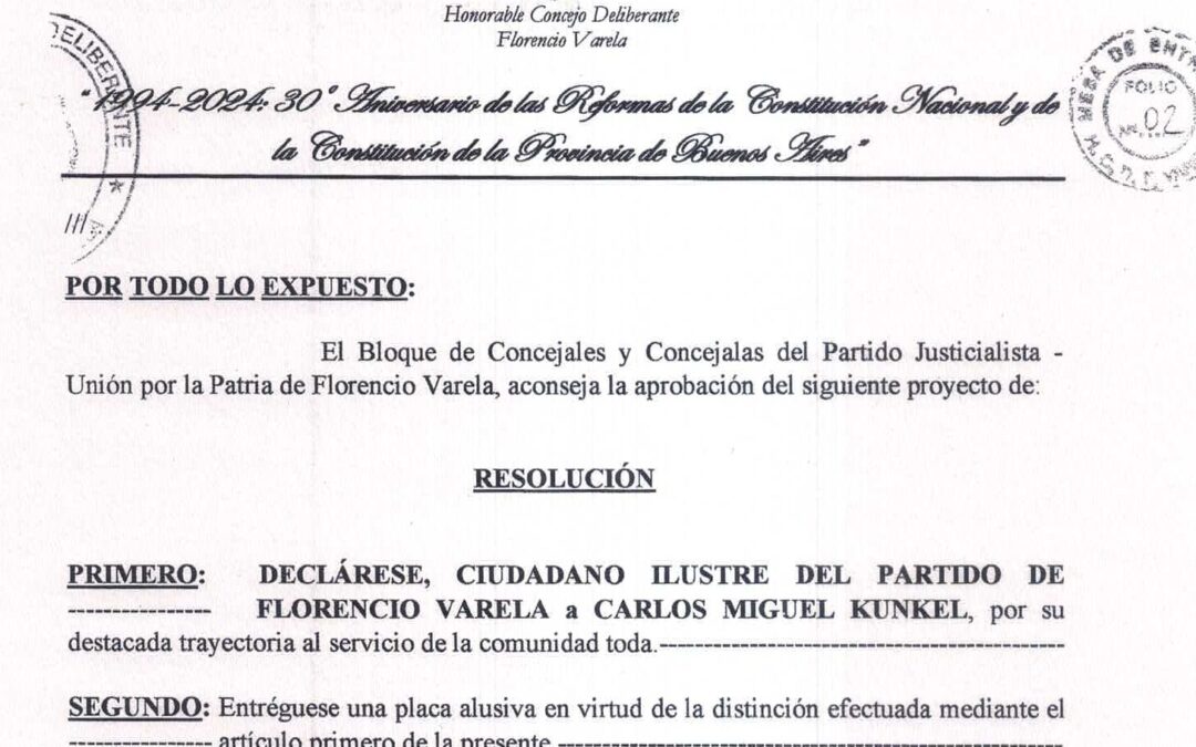 Concejo Deliberante con rebaja: De Ciudadano Ilustre a Personalidad Destacada para Carlos Miguel Kunkel