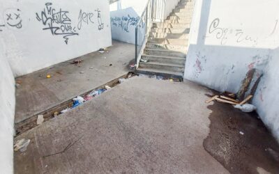 Zeballos:Vandalismo y señales de abandono en el cruce peatonal del bajo nivel de avenida Hudson