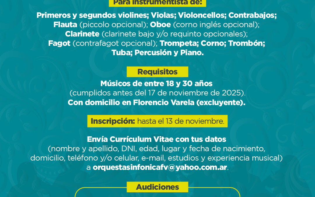 Audiciones abiertas para la  Orquesta Sinfónica Municipal