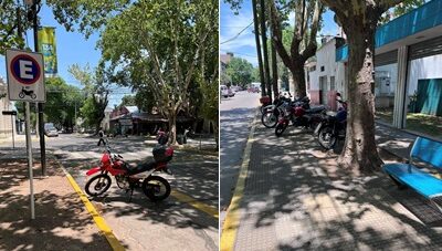 Es insólito: Habilitaron un nuevo estacionamiento de motos en la Plaza central y siguen subiendo a la vereda