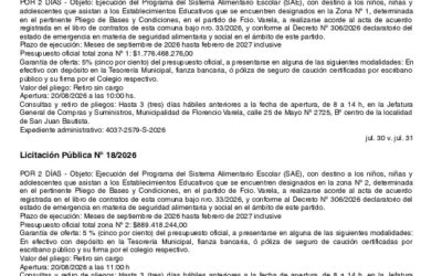 El Municipio varelense licitó por más de $7.760 millones  el Servicio Alimentario Escolar hasta Febrero de 2027
