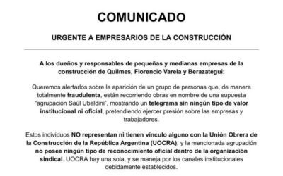 Agrupación sindical replica un comunicado de la UOCRA
